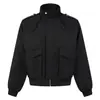 Chaqueta Abrigo ARES para Hombre con Bolsillo Grande Dividido, Hombreras, Cuello Alto, Estilo Piloto Retro Americano para Otoño