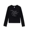 Camiseta Blanca y Gris de Cuello Redondo y Manga Larga para Mujer, Marca de Moda Estilo Americano, Diseño Simple de Letras, Corte Ajustado, Preciosa Camiseta Interior