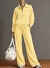 Nueva Ropa Femenina Transfronteriza Europea y Americana Otoño/Invierno 2026: Conjunto de Dos Piezas para Mujer: Sudadera con Cuello Camisero y Media Cremallera y Pantalones Casuales Anchos