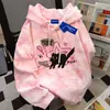 Moletom com Capuz Estampado de Gato Preto Outono/Inverno 2025 para Mulheres Divertido Desenho Animado Americano Letras Tie-Dye Roupas