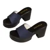 Pantuflas de Verano para Exportación con Tacón Alto, Femeninas de Mezclilla 2025 Nuevas Talla Grande Sandalias de Tacón Grueso Talla Wish43