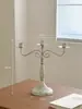 Candelabro Europeu de Ferro Forjado Multicabeça Rústico Vintage Decoração de Atmosfera para Sala de Estar Mesa de Jantar Vela Longa Ornamento de Mesa Adereço