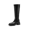 Botas de Cuero Británicas Botas Largas Punta Cuadrada Tacón Grueso 6cm Versión Petite 2026 Nuevo Estilo Botas de Montar Adelgazantes Botas Western