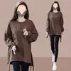 Sudadera con capucha para mujer de longitud media que cubre la cadera, cuello redondo irregular, top de moda casual, nueva para primavera y otoño