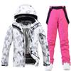 Novo traje de esqui masculino e feminino, conjunto de calças de snowboard duplas, estilo coreano, quente e espesso
