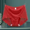 Ropa interior de encaje satinado de lujo ligero para mujer, cintura media-alta, sexy, talla grande, seda, entrepierna de tela, bragas sin costuras para cadera