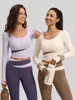 Juyitang Tops de Yoga de Manga Larga con Bloques de Color Melocotón, Ajustados Nude para Adelgazar, Deportivos para Correr, Fitness para Mujer
