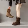 Botines Retro para Mujer Otoño 2026 Nuevo Estilo Otoño/Invierno Botas Marrones de Melaleuca Estilo Wasteland Ante Botas Vaqueras sin Cordones
