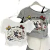 Camiseta de Manga Corta de Hello Kitty a la Moda para Niñas, Estilo Corto, Top Versátil para Niños, Algodón Puro, Versión Ligera de Verano
