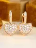 Pendientes Colgantes Estilo Europeo Corazón Completo Full Pedrería Lujo Ligero Forma de Corazón Dorado con Pedrería Incrustada Cierres