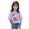 G2425# Camiseta de otoño nueva 100% algodón para niños, de dibujos animados para niñas, manga larga, top casual para niños, camiseta de estilo extranjero