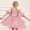 Vestido de princesa para meninas com mangas bufantes, tule e design de borboleta 3D, vestido de florista para aniversário infantil, produtos transfronteiriços europeus e americanos