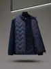 Chaqueta de Invierno para Hombre con Parches de Algodón Cuello Alto Patrón de Espiga Forro Acolchado Relleno Grueso Abrigo Cálido Chaqueta Casual de Negocios