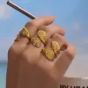 Xinyixinxin Anillo Abierto de Hoja de Acero Inoxidable de Fundición Pesada Estilo Ins Europeo y Americano Anillo Versátil para Dedo Índice de Mujer