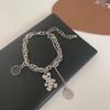 Nova Pulseira Urso Xadrez Fofa Mulher Elegante Estilo Cool Distintiva Pulseira Dupla Camada Ins Estilo Hip-Hop Pulseira 515