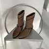 Nueva colección Lancui: Botines de punta fina con hebilla estilo europeo y americano, botines cortos de otoño para mujer con tacón medio, botas elegantes y con estilo para mujer