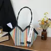 Bolso de Paja Tejido para Mujer, Nuevo Diseño de Moda Casual, Bloques de Color, Rayas Arcoíris, 2026, para el Trabajo y los Viajes
