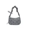 Bolso Hobo de Pana para Mujer, Bolso de Hombro para Debajo del Brazo, Cartera con Estampado de Oso y Corazón con Correa Fruncida y Lazo Lateral, Cierre de Cremallera, Bolso de Mano Informal en Forma de Media Luna para Viajes Diarios, Escuela