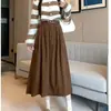 Elegante falda midi de pana para mujer, nuevo diseño retro de cintura alta, efecto adelgazante, dobladillo ancho elegante, estilo coreano
