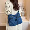 Bolsa de tela de mezclilla duradera para mujer, bolsa cruzada para el trabajo, bolsa de hombro versátil con múltiples bolsillos, bolso cruzado grande casual para mujer