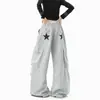 Pantalones de Chándal Streetwear con Diseño Retro Americano, Múltiples Bolsillos, Plisados, Estampados, Unisex, Deportivos Casuales, Pierna Ancha, Largos
