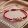 Cristal Natural Cuerda Roja Tejida a Mano Cuentas Ping An Haoyun Pulsera de Cristal de Fresa Mejor Amiga de Mujer Cuerda de Mano Regalo para Pareja