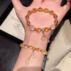 Pulseira de Cristal Torre Amarelo Natural com Cristal Branco Emendado e Recorte de Cabacinha com Borla Totalmente Cravejada de Diamantes para Mulheres, Pulseira de Atmosfera Exquisita de Nicho