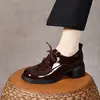 Zapatos de mujer de cuero con punta redonda, nuevo modelo otoño e invierno 2026, estilo europeo y americano, zapatos de salón de tacón grueso con cordones, charol de piel de vaca, mocasines estilo universitario