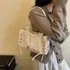 Bolso de mano tipo almohada estilo ins hot girl coreano, bolso de hombro cruzado estilo biker simple retro de alta moda, bolso para el día a día
