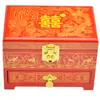 Caja de joyería de laca de Pingyao, caja de regalo de boda retro de madera, caja de maquillaje de novia, artesanía roja del patrimonio cultural inmaterial chino.