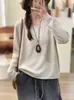Nuevo Suéter de Punto Holgado de Manga Larga de Tencel con Cuello en V, Color Sólido, Versátil, Adelgazante, para Mujer, Otoño/Invierno 2026