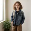 Ropa Infantil Zhili Transfronteriza Chaqueta de Mezclilla Lavada Estilo Retro para Niñas Primavera y Otoño Nuevo Estilo Niños Medianos y Grandes Holgada Casual Solapa
