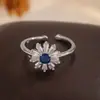 Anillo Abierto de Circonita de Girasol Super Brillante Estilo Coreano, Anillo Ajustable Versátil de Lujo Ligero, Disponible en Múltiples Colores, Joyería para el Día a Día