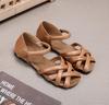 Sandálias femininas rasteiras, camada superior de couro bovino, sola macia, respirável, sapatos com buracos ocos, artesanais, artísticas, vintage, sapatos femininos