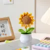 Flor de lírio criativa com pompom em vaso, flor de lã verde simulada tecida à mão, presente, enfeites para carro e mesa, flor