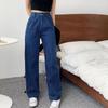 Jeans de rayas chic estilo Hong Kong vintage para mujer, primavera y otoño, holgados, con efecto entallado pequeño, altos, rectos, pantalones casuales