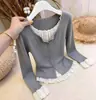 2026 Nueva Ropa para Mujer Tallas Grandes Favorecedora Adelgazante Regular Estándar Mujer Patchwork Falso Dos Piezas Camiseta de Manga Larga Estilo Dulce