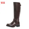 Liu Fu 2026 Nuevas Botas de Cuero para Mujer de Talla Grande de Comercio Exterior WISH Amazon Europeas Americanas con Cremallera Lateral hasta Media Pantorrilla