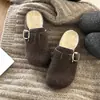 Chinelos Birkenstock Estilo Coreano Pão Fofo para Mulheres 2026 Mais Veludo Quente Preguiçosos Slip-on Externos Retrô Solado Macio Chinelos de Algodão