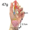 Llavero Creativo y de Moda con Bloques de Color y Cuentas, Totalmente Cubierto de Pedrería, Diseño de Fresa 3D, Lindo y Dulce, Accesorio de Alto Valor para Bolsos de Niñas