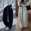 Pantalones de pierna ancha con bordado de otoño, estilo casual americano, con cordón en la cintura alta, pantalones de pierna ancha sueltos, efecto adelgazante, con caída, pantalones casuales