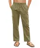 Venta Caliente Pantalones Deportivos Cargo Ligeros de Lino Elástico para Hombre Pierna Recta Holgados Casuales con Bolsillos Pantalones de Playa para Yoga