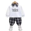 Conjunto de Calça Xadrez de Outono para Meninos 2025 Primavera e Outono Estilo Coreano Estilo Infantil Conjunto Esportivo de Duas Peças Roupas de Bebê Tendência