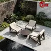 Mesas y Sillas de Ocio para Patio Exterior, Juego de Tres Piezas de Mimbre para Jardín de Hotel, Muebles Impermeables y Resistentes al Sol de Aleación de Aluminio Acero Inoxidable