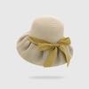 Sombrero de paja con lazo de organza de diseñador para mujer, protección solar con pegamento negro, sombrero de sol de temperamento elegante, sombrero de pescador versátil