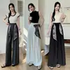 Bufanda de Seda Pantalones de Traje de Pierna Ancha para Mujer Verano 2025 Cintura Alta Holgados Caída Casual Pantalones de Moda Pantalones Largos Pantalones Largos hasta el Suelo Teñido Estampado