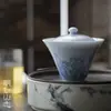 Sabendo que Shanzhi Qingshan Folha de Banana Azul Tampa de Tigela Yungui Tigela de Tampa Cerâmica Pintada à Mão Tigela de Chá Kung Fu literati