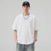 Camiseta masculina de verão trendy, manga curta, estilo retrô americano, marca, design rasgado, top soltinho de meia-manga