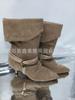 2026 Nuevo Estilo de Comercio Exterior Gamuza Mate Punta Fina Tacón Delgado Tacón Bajo Con Cordones Hebilla Metálica Tacón de Gatito Botas Vaqueras Botines Zapatos de Mujer