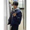 Chaqueta Bomber Americana Azul Marino de Calle Otoño e Invierno Chaqueta de Algodón Chaqueta de Ajuste Limpio para Hombre Uniforme de Béisbol con Cuello